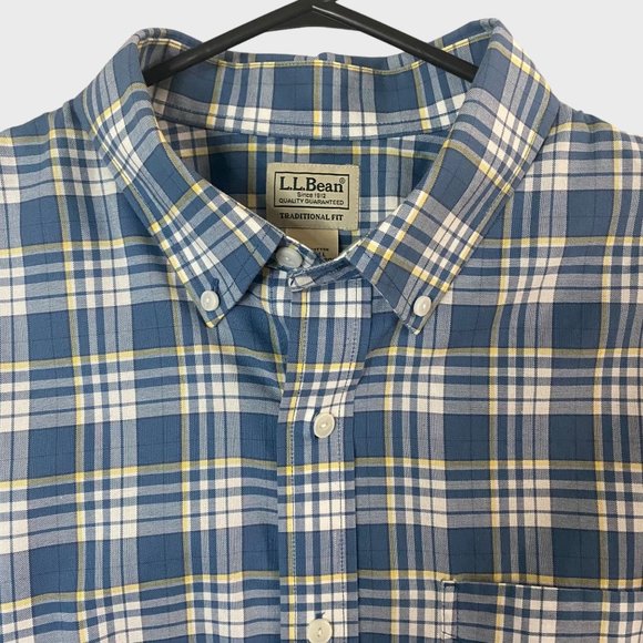 L.L. Bean Traditional Fit Plaid Shirt Mens Size XLT Blue Long-Sleeve Button Down - Picture 5 of 13